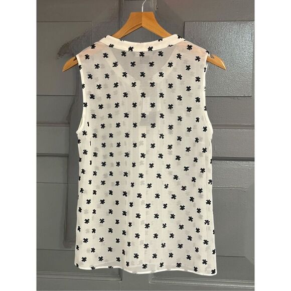 French Connection White Sleeveless Sheer Button Down Mandarin Collar Blouse Sz 6 - Picture 3 of 5